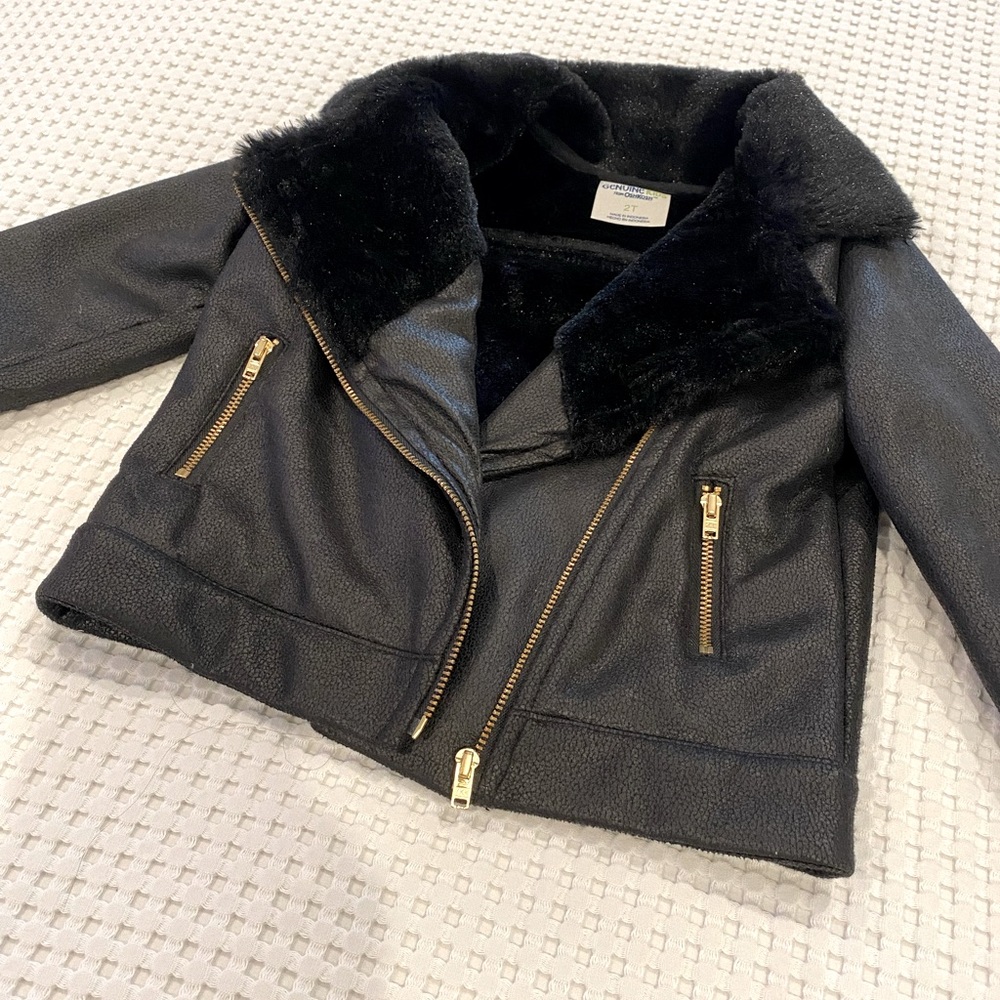 Faux Leather and Fur Lined Toddler Girls Jacket 2T